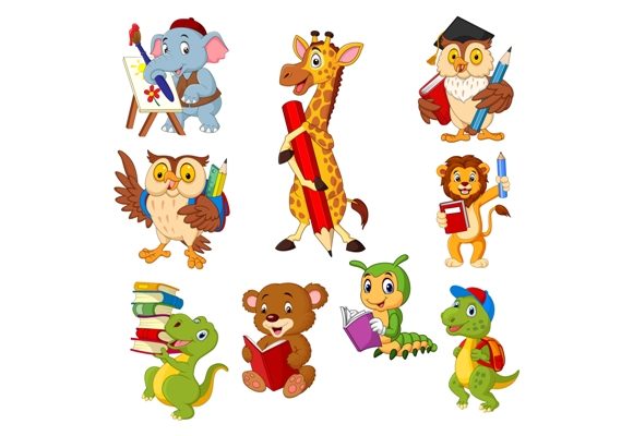 Animal Students Clipart Set: Playful Design for Modern Brands