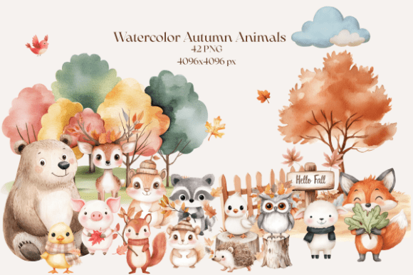 Capturing Autumn's Charm with Watercolor Animal PNGs