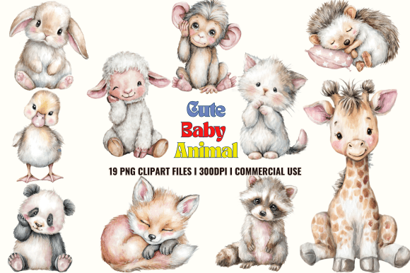 Cute Baby Animal Clipart: Watercolor Magic for Your Designs