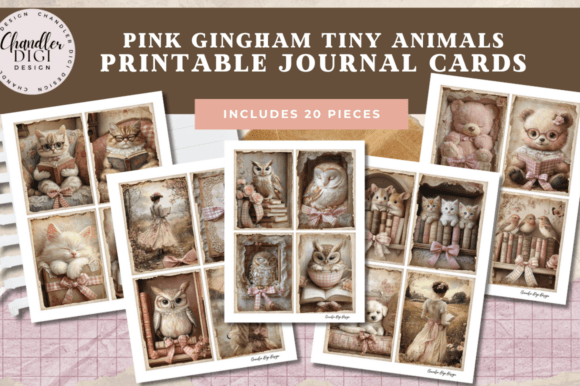 Embrace Vintage Charm: Pink Gingham Bookish Animal Ephemera