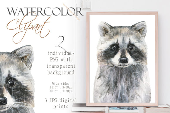 Whimsical Woodland Design: Watercolor Racoon Clipart Wood Animal